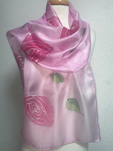 Load image into Gallery viewer, Roses Design X Long Silk Scarf in Pink & Silver : Hand Painted Silk