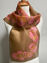 Load image into Gallery viewer, Bubbles Hand Painted Silk Neck Scarf in Brown Red Copper