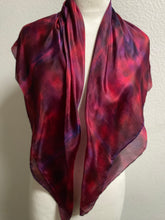 Load image into Gallery viewer, Hand Dyed Square Silk Scarf in Berry Shades, Red, Purple