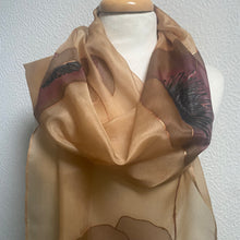 Load image into Gallery viewer, Poppies Design X Long Silk Scarf in Copper & Camel : Hand Painted Silk