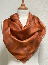 Load image into Gallery viewer, Hand Dyed Square Silk Scarf in Shades of Copper, Brown