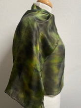 Load image into Gallery viewer, Hand Dyed Silk Neck Scarf in Forest Green Apple Lime