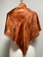 Load image into Gallery viewer, Hand Dyed Square Silk Scarf in Shades of Copper, Brown