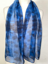 Load image into Gallery viewer, Hand Dyed Silk Neck Scarf in Black Denim Blues