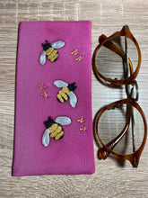 Load image into Gallery viewer, Bees Design Glasses Case in various colours Hand Painted Silk