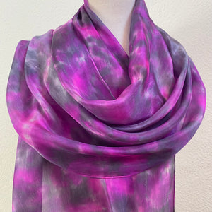Hand Dyed Long Silk Scarf in Orchid, Grey, Purple