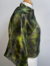 Load image into Gallery viewer, Hand Dyed Silk Neck Scarf in Forest Green Apple Lime
