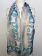 Load image into Gallery viewer, Bubbles Design Hand Painted Silk Neck Scarf in Grey Teal