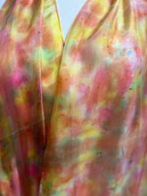 Load image into Gallery viewer, Hand Dyed Long Silk Scarf in Golden Yellow Coral Green Red by Designer Silk Artist