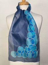 Load image into Gallery viewer, Bubbles Design Hand Painted Silk Neck Scarf in shades of Blue