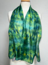 Load image into Gallery viewer, Hand Dyed Silk Neck Scarf in Teal Green Lime Lemon by Designer Silk Artist