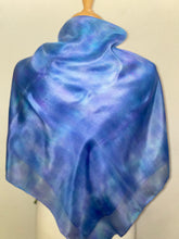 Load image into Gallery viewer, Hand Dyed Square Silk Scarf in Shades of Blues & Lilac