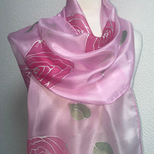 Load image into Gallery viewer, Roses Design X Long Silk Scarf in Pink & Silver : Hand Painted Silk
