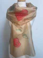 Load image into Gallery viewer, Roses Design X Long Silk Scarf in Camel & Red : Hand Painted Silk