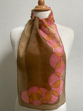 Load image into Gallery viewer, Bubbles Hand Painted Silk Neck Scarf in Brown Red Copper