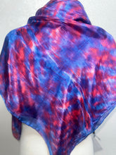 Load image into Gallery viewer, Hand Dyed Square Silk Scarf in Blues Dark Red