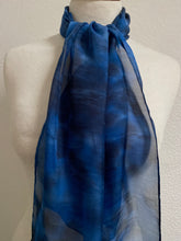 Load image into Gallery viewer, Hand Dyed Silk Neck Scarf in Black Denim Blues