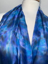 Load image into Gallery viewer, Hand Dyed Long Silk Scarf in Blue Purple Turquoise Grey by Designer Silk Artist