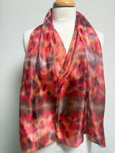Load image into Gallery viewer, Hand Dyed Silk Neck Scarf in Cherry Red Grey Brown by Designer Silk Artist