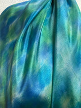 Load image into Gallery viewer, Hand Dyed Square Silk Scarf in Blue Teal Turquoise Jade Green
