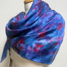 Load image into Gallery viewer, Hand Dyed Square Silk Scarf in Blue Navy Red