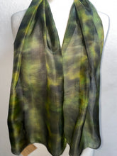 Load image into Gallery viewer, Hand Dyed Silk Neck Scarf in Forest Green Apple Lime