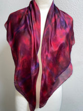 Load image into Gallery viewer, Hand Dyed Square Silk Scarf in Berry Shades, Red, Purple