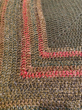 Load image into Gallery viewer, Peak District Hand Crochet Throw Blanket in Olive Green and Rose Shades Wool Acrylic Mix