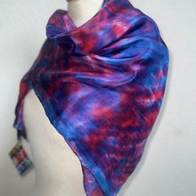 Load image into Gallery viewer, Hand Dyed Square Silk Scarf in Blues Dark Red