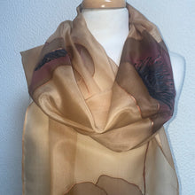 Load image into Gallery viewer, Poppies Design X Long Silk Scarf in Copper & Camel : Hand Painted Silk