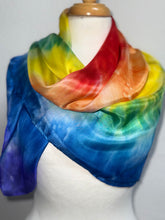 Load image into Gallery viewer, Hand Dyed Square Silk Scarf in Multicolour Rainbow