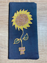 Load image into Gallery viewer, Sunflower Design Glasses Case in navy or blue Hand Painted Silk