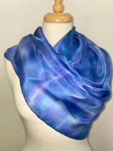 Load image into Gallery viewer, Hand Dyed Square Silk Scarf in Shades of Blues & Lilac