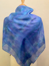 Load image into Gallery viewer, Hand Dyed Square Silk Scarf in Shades of Blues & Lilac