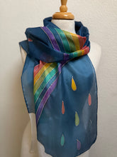 Load image into Gallery viewer, Rainbow Design Silk Scarf in Blue Silver : Hand Painted Silk by Designer Silk Artist