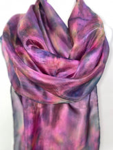 Load image into Gallery viewer, Hand Dyed Long Silk Scarf in Deep Pink Grey Green
