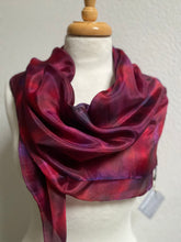 Load image into Gallery viewer, Hand Dyed Square Silk Scarf in Berry Shades, Red, Purple
