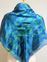 Load image into Gallery viewer, Hand Dyed Square Silk Scarf in Blues, Teal, Cobalt, Azure, Jade