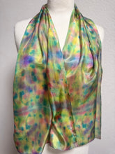 Load image into Gallery viewer, Hand Dyed Silk Neck Scarf in Cottage Garden Colours by Designer Silk Artist