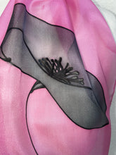 Load image into Gallery viewer, Poppy Noir Design Hand Painted Silk Neck Scarf in Pink, Black