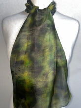 Load image into Gallery viewer, Hand Dyed Silk Neck Scarf in Forest Green Apple Lime