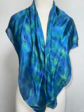 Load image into Gallery viewer, Hand Dyed Square Silk Scarf in Blues, Teal, Cobalt, Azure, Jade