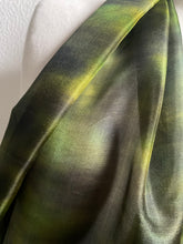 Load image into Gallery viewer, Hand Dyed Silk Neck Scarf in Forest Green Apple Lime
