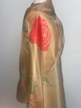 Load image into Gallery viewer, Roses Design X Long Silk Scarf in Camel & Red : Hand Painted Silk