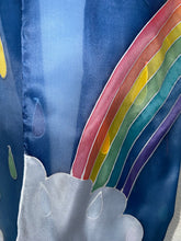 Load image into Gallery viewer, Rainbow Design Silk Scarf in Blue Silver : Hand Painted Silk by Designer Silk Artist