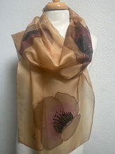 Load image into Gallery viewer, Poppies Design X Long Silk Scarf in Copper & Camel : Hand Painted Silk