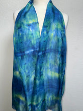 Load image into Gallery viewer, Hand Dyed Long Silk Scarf in Blue Azure Jade Ultramarine by Designer Silk Artist