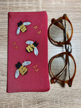 Load image into Gallery viewer, Bees Design Glasses Case in various colours Hand Painted Silk