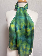 Load image into Gallery viewer, Hand Dyed Silk Neck Scarf in Teal Green Lime Lemon by Designer Silk Artist