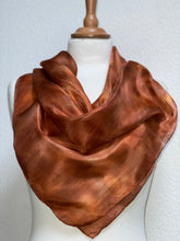 Load image into Gallery viewer, Hand Dyed Square Silk Scarf in Shades of Copper, Brown